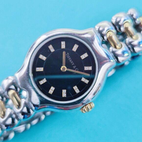 Vintage Tiffany & Co. Tesoro Diamond Black Dial 18K Gold Stainless Steel Quartz main image 9